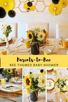 sunflowers and greenery decorate the tables at this wedding reception