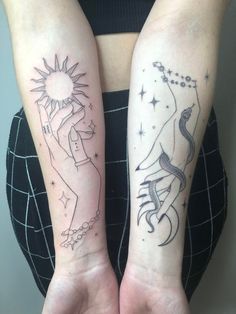 two people with tattoos on their arms