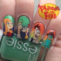 Instagram photo by  andreitus_nails #nail #nails #nailart Cartoon Nail Art, Disney Inspired Nails, Phineas Y Ferb, Pointy Nails, Black Acrylic Nails, Nails Tumblr, Phineas And Ferb