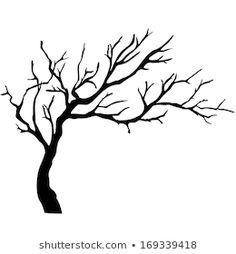 black and white silhouette of a tree without leaves on a white background, clipart