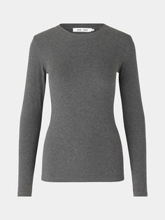 The alexa long sleeve tee from samsoe samsoe is a wardrobe staple with its soft stretch jersey cotton. cut to a slim fit round neck and long sleeves this style is feminine and perfect for layering.    details    - long sleeve  - round neckline  - soft jersey fabric  - slim fit    fabric   care    composition: 95% organic cotton 5% elastane.    care: 30c machine wash. do not tumble dry. Gray Shirt, Samsoe Samsoe, Designer Outfits Woman, Long Sleeve Tee, Jersey Fabric, Wardrobe Staples, Fabric Care, Round Neckline, Dark Grey