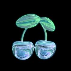 two flowers are in the shape of glasses on a black background and one is green