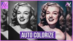 three photos of marilyn monroe with the words auto colorize