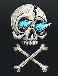 a skull with sunglasses and bones on it