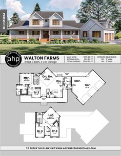 the floor plan for a two story home with an attached garage and living room, along with