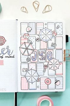 Beach Towels - Bullet Journal Cover Ideas for June #Junebulletjournal #BulletJournal #bulletjournalsideas #bulletjournalideasforbeginners #bulletjournalspreads #bulletjournalcover June Page Bullet Journal, June Bullet Journal Ideas Layout, Summer Bujo Spreads, Bujo Gift Ideas Page, June Monthly Spread Bullet Journal, June Reading Journal, June Theme Bullet Journal, June Spread Bullet Journal, June Bujo Theme Ideas