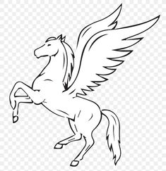 a horse with wings on it's back, black and white clipart png