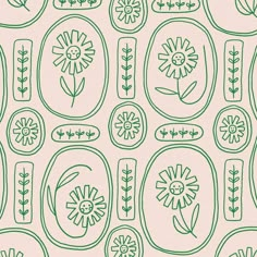 a green and white pattern with flowers on it