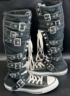 Converse CTAS XXHi Zipper Buckle Lace-Up Knee High 119247 Y2K RARE Men 6 Women 8 | eBay Converse Knee High, Converse Shoes High Top, Alt Shoes, Knee High Converse, Cute Sketchbooks, High Converse, Edgy Shoes, Grunge Shoes, Y2k Boots