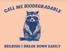 a raccoon with the words call me biodegraable because i break down easily