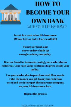 How to become your own bank by using your cash value life insurance. High Yield Activities, Life Insurance Hacks, Life Insurance Investment, How To Become Your Own Bank, How To Use Life Insurance While Alive, Whole Life Insurance Cash Value, Cash Value Life Insurance, Life Insurance Tips