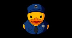 a cartoon duck wearing a police uniform in the dark with a hat and tie on