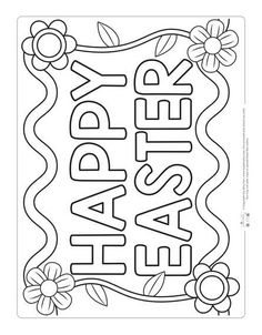 happy new year coloring page with flowers and the words happy new year in black and white