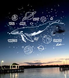 an image of the planets and their names in the sky above water at sunset or dawn