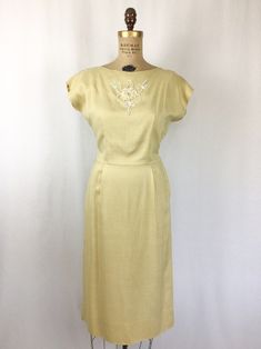 Vintage 50s Dress Vintage Cream Beaded Wiggle Dress 1950s - Etsy Cream Fitted 1950s Style Dress, Vintage 50s Dress, Beaded Cardigan, Vintage Dresses 50s, Ladies Dresses, Yellow Cream, 50s Dresses, 1950s Dress, Wiggle Dress