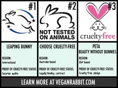 four different logos with the words not tested on animals, peta and rabbit symbols