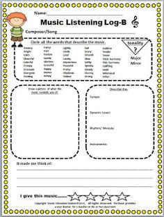 the music listening log is shown in this graphic file for students to learn how to use it