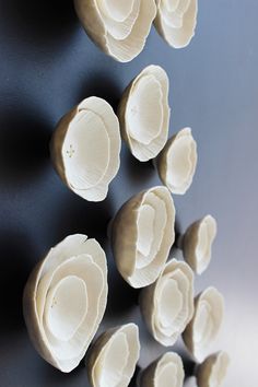 several pieces of white chocolate on a black surface