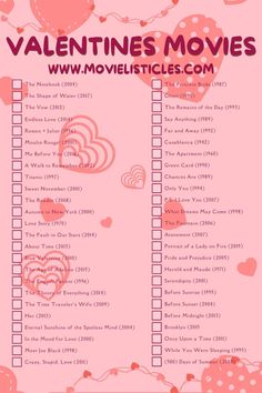 valentine's movies list with hearts on it