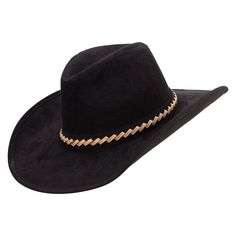 1 in Woven Band Cowboy HatMade of 100% Polyester.One size fits most.Fitting up to M.A 1 in woven band.Has a elastic tie in crown.Adult/Unisex.A great hat for any cold weather event or any casual evening.13.5(W) X 15(L) X 5(H) inches.All Seasons.Hand Wash.Imported. Adjustable Fit Flat Brim Hat For Country Events, Black Western Sun Hat With Flat Brim, Black Country Straw Hat For Western-themed Events, Black Country Style Straw Hat For Western-themed Events, Adjustable Wide Brim Top Hat For Country Events, Western Black Straw Hat With Flat Brim, Adjustable Black Hat Band For Rodeo, Black Brimmed Straw Hat For Country Events, Black Country Style Straw Hat With Flat Brim