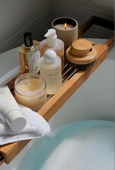 Bath Esthetics, Body Care Aesthetic Photography, Bath Tray Aesthetic, Aesthetic Bath Tub, Bath Products Aesthetic, Spa Night Essentials, Body Scrub Aesthetic, Bath Tub Aesthetic, Shower Routine Aesthetic