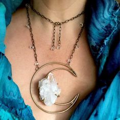 Wild Heart Crystal Moon necklace - Nora Catherine Piercing Styling, Witchy Aesthetics, Mountain Necklace, Crystal Moon, Crystal Formations, Raw Crystals, Heart Crystal, Wild Heart, Crescent Moon Necklace