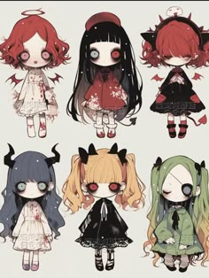 Goth Chibi Art, Chibi Ideas Character Design, Creepy Cute Art Style, Doll Character Art, Doll Oc Drawing, Doll Art Drawing, Character Art Ideas, Goth Illustration, Hay Bale Art