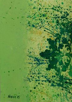 an abstract painting with green and yellow colors