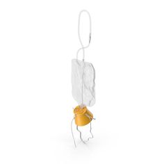 a yellow object is hanging from a white cord and has a plastic bag attached to it