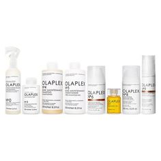 Olaplex Complete Hair Repair System, Set of 8. No. 0 Intensive Bond Building Treatment, No. 3 Hair Perfector, No. 4 Bond Maintenance Shampoo, No. 5 Bond Maintenance Conditioner, No. 6 Bond Smoother, No. 7 Bonding Oil, No.8 Bond Intense Moisture Mask, No.9 Bond Protector Nourishing Hair Serum. Everything you need to repair, strengthen, and protect your hair, no matter your hair type or condition. Celebrate your strength with the scientifically proven routine to repair damaged hair, reduce breakage and split ends, and make hair visibly stronger. Our most powerful at-home bond-building treatments + the bestselling nourishing and hydrating shampoo and conditioner to maintain your healthiest hair. Color: Multicolor. Olaplex Shampoo, Toning Shampoo, Hydrating Shampoo, Hair Routine, Damaged Hair Repair, Brittle Hair, Hair Routines, Hair Serum, Nourishing Hair