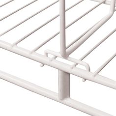 a white metal bed frame with two rails on each side and no headboard or foot board