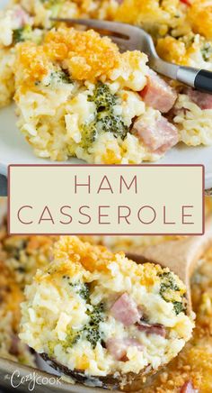 ham casserole on a plate with broccoli and rice. Ham Broccoli Rice Casserole, Casserole With Broccoli, Ham Casserole Recipes, Easy Casserole Dishes, Cheesy Rice