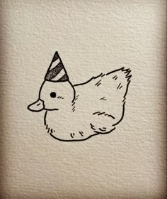 a drawing of a duck with a party hat on it's head is shown