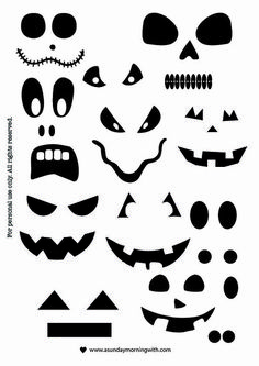 halloween face stencils are shown in black and white, with different designs on them