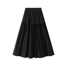 Elegant Bow A-Line Skirt - A-Line Skirt - Guocali Black Cotton Bottoms With Gathered Skirt, Black Voluminous Cotton Maxi Skirt, Solid Cotton Lined Maxi Skirt, Cotton Lined Maxi Skirt, Solid Cotton Maxi Skirt With Lining, Solid Cotton Tiered Maxi Skirt, Solid Color Cotton Tiered Maxi Skirt, Spring Black Cotton Skirt, Black Cotton Pleated Maxi Skirt