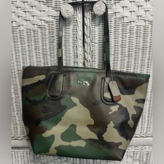 Coach Taxi Zip Top Tote In Camo Print Gorgeous Bag!! Slight Wear At The Bottoms But Otherwise Great Condition! This Is A Rare Discontinued Bag And She Is So Gorgeous! She Is A Show Stopper And Will Most Certainly Draw In Compliments! I Love The Zip Top! Feels Great Over Your Arm Too For Easy Wear! Bags Coach, Gorgeous Bags, Camo Print, Zip Top, Feeling Great, Easy Wear, Coach Bags, Camo, Bag Lady