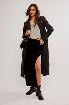 Soft meets statement-making in this stunning Peak Show Maxi Skirt. Color: Black Solid 91% Viscose, 8% Polyamide, 1% Elastane Hand wash cold, lay flat to dry. Item #OB2013901 Please call for in-store availability Size/Fit Model is wearing size S. Free People Aesthetic, People Aesthetic, Beach Towel Bag, Cropped Graphic Tees, Sporty Sneakers, Cardigan Crop, Loungewear Sets, Black Solid, Knit Jacket