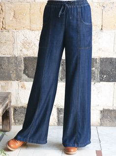 Comfort Waist Lyocell Denim Trousers Shukr Jeans, Shukr Pants, Modest Woman, Fitted Maxi Skirt, Flare Maxi Skirt, Lyocell Fabric, Cotton Maxi Skirts, Denim Maxi Dress, Womens Wide Leg Pants