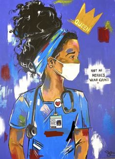 a painting of a nurse wearing a face mask