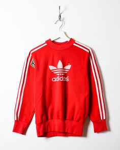 Red Adidas 80s Sweatshirt - X-Small 80s Sweatshirt, Vintage Clothing Online, Red Adidas, Colour Red, Vintage Adidas, Uk Fashion, Label Sizes, Red Color, Retro Vintage