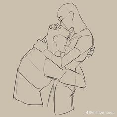 a drawing of two people hugging each other