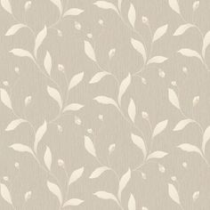 a beige wallpaper with white leaves on it