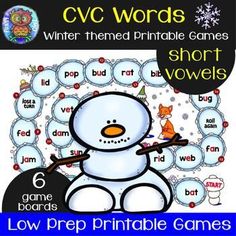 winter themed printable games for short and long o's with the words cvc words