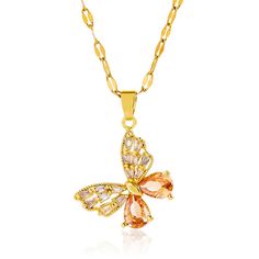 PRICES MAY VARY. 🌈 Non Tarnish Plated 18k Gold Necklace - This butterfly necklace is made of delicate stainless steel plated with 18k and AAAA zircon stones, lead-free, nickel-free and non-allergenic, so you don't have to worry about rusting or tarnishing when you wear it, and it will keep its shine for a long time 🌈 Butterfly Jewelry Gifts - The zirconia part of the necklace is a noble champagne color that is light and its chain looks sparkling at different angles, Modern,Minimal and easy goi Yellow Jewelry With Butterfly Charm For Gift, Orange Cubic Zirconia Jewelry As A Gift, Orange Cubic Zirconia Jewelry For Gift, Orange Cubic Zirconia Jewelry Gift, Yellow Butterfly Jewelry Gift, Orange Butterfly Jewelry For Gifts, Orange Butterfly Jewelry Gift, Orange Butterfly-shaped Jewelry Gift, Yellow Clavicle Chain Necklace For Gift