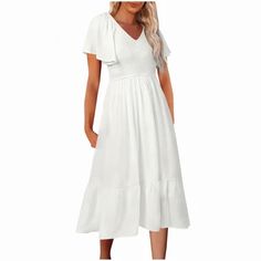 White Long Sleeve V-Neck Open Back Maxi Dress – Majxx V-neck Solid Color Midi Dress For Daywear, Casual V-neck Midi Dress In Solid Color, Casual Solid Color V-neck Midi Dress, White Non-stretch Casual Midi Dress, Solid Color V-neck Dress For Daywear, Solid Non-stretch Midi Dress For Vacation, Casual Solid Color V-neck Dress For Spring, Casual Non-stretch White Midi Dress, Spring Casual Solid Color V-neck Dress