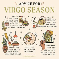 a poster with an image of various things to eat for virgo season on it