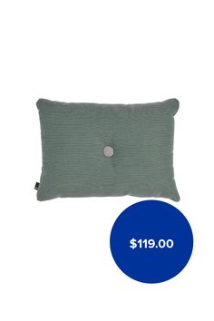 a green pillow with a button on it and a blue circle for $ 10 00