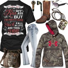 Camo Hoodie Outfit, Smartass Shirts, Girl Camo, Country Clothes, Country Girl Shirts, Country Tees, Boots Jeans