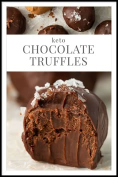 chocolate truffles with coconut on top and text overlay that reads keto chocolate truffles