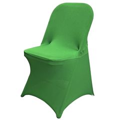 a bright green chair cover for a banquet table or wedding reception, with the seat up